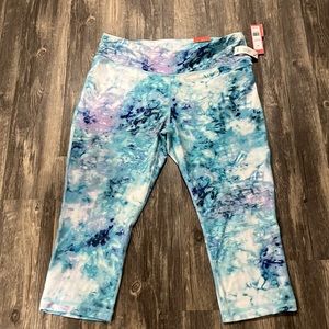 Zelos plus size high waist Capri workout pants leggings tie-dye teal